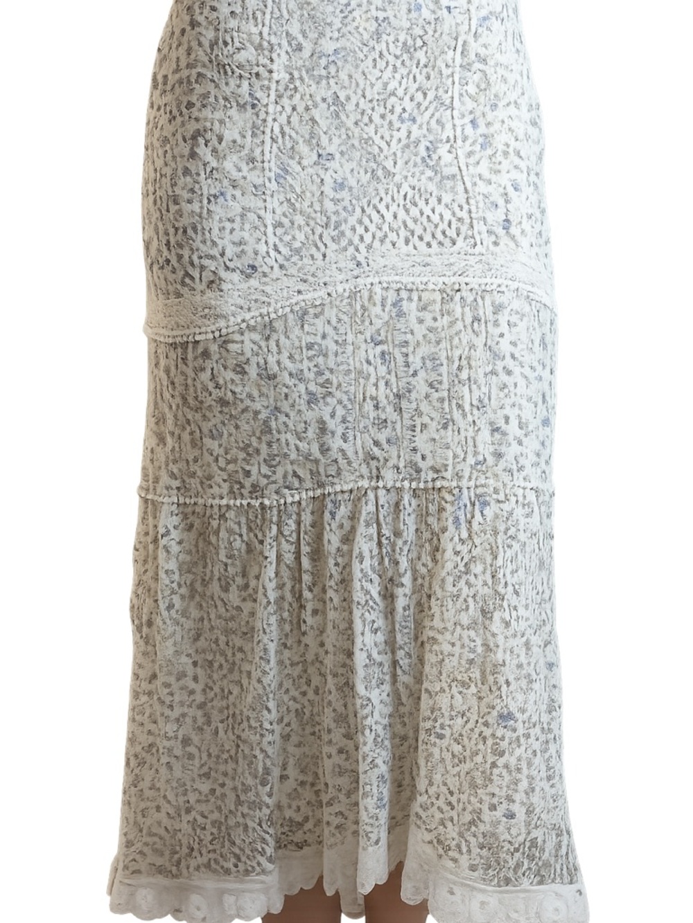 LoveShackFancy Delicate Floral High-Low Skirt in Light Blue and White